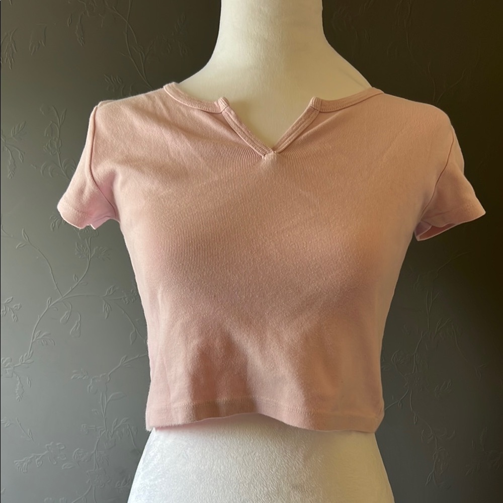 Pink V-Neck Crop Top Brandy Melville